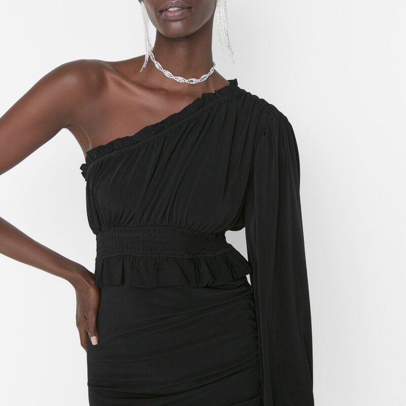 Trendyol Black Gippe Detailed Knitted Evening Dress