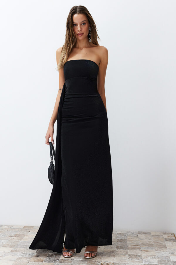 Trendyol Black Glitter Knitted Long Elegant Evening Dress