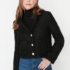 Trendyol Black Gold Button részletesen kidolgozott boucle kabát