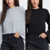 Trendyol Black-Grey Melange 2-Pack 100% Cotton Spanish Sleeve Knitted T-Shirt