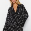 Trendyol Black Heart Tie Detail Viscose Woven Pajama Set