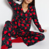 Trendyol Black Heart Viscose Shirt-Pants Woven Pajamas Set