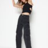 Trendyol Black High Derékkal Wide Leg farmer cargo zsebbel