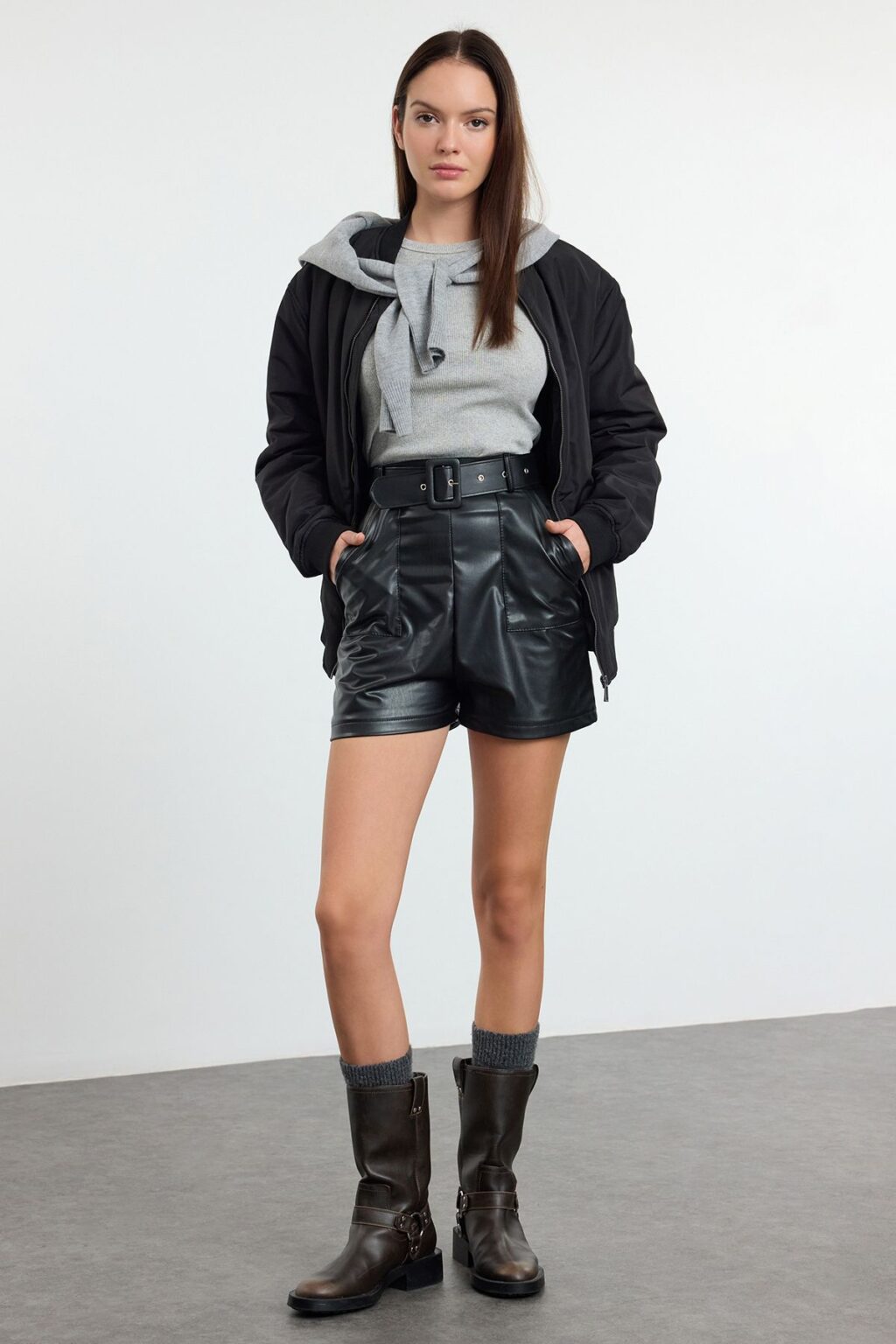 Trendyol Black High Waist Belted Mini Shorts & Bermuda