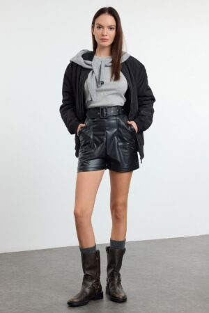 Trendyol Black High Waist Belted Mini Shorts & Bermuda