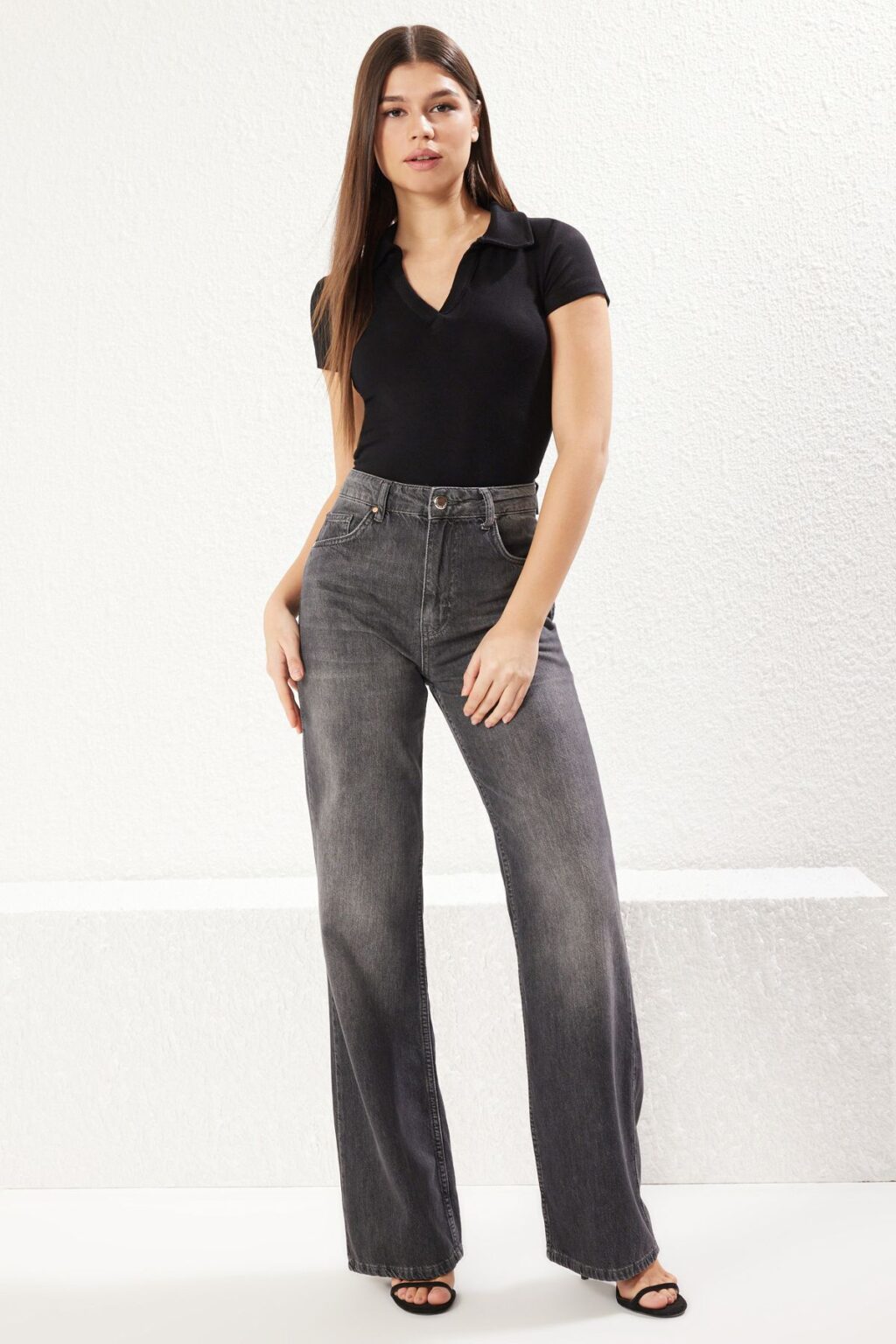 Trendyol Black High Waist Wide Leg Jeans