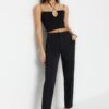 Trendyol Black High Waist egyenes farmer nadrág