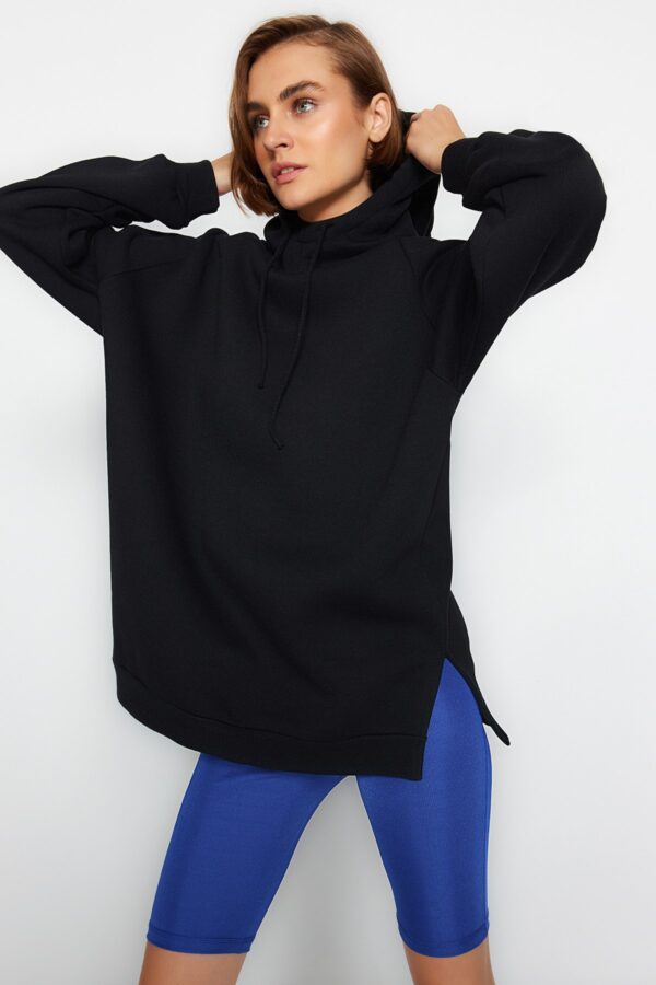 Trendyol Black Hooded Oversize Raised Knitted Sweatshirt