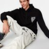 Trendyol Black Hooded Oversize/Wide Cut College Printed Cotton Fleece Sweatshirt