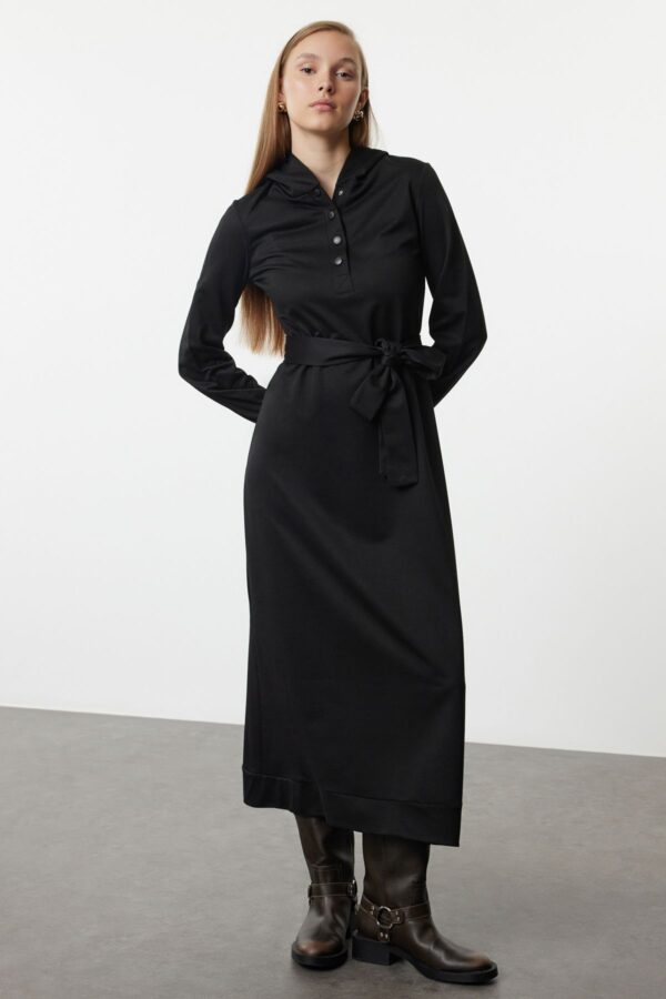Trendyol Black Hooded Regular Fit Knitted Dress