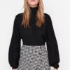 Trendyol Black Houndstooth mintás szőtt rövid szoknya