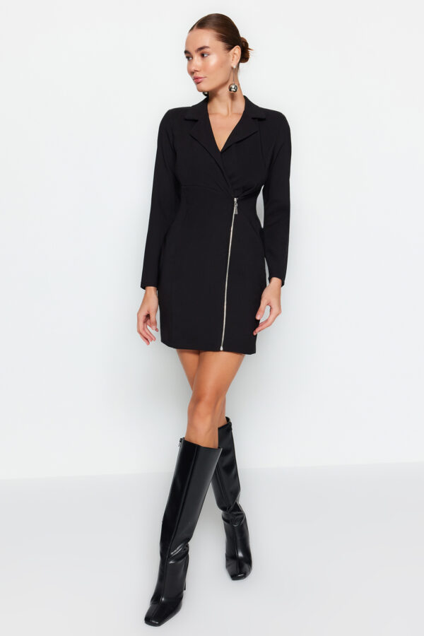Trendyol Black Jacket gallér cipzár részletesen szőtt ruha