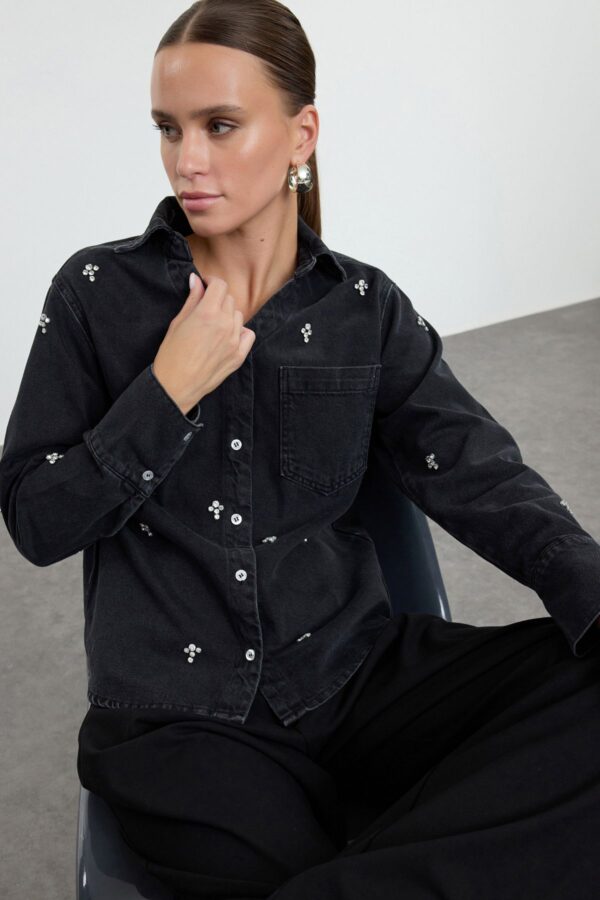 Trendyol Black Jewelled Denim Shirt