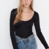 Trendyol Black Knitted Body with Decollete Detailed