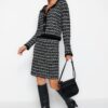 Trendyol Black Knitted Detailed Soft Textured Cardigan-Skirt Knitwear Bottom-Top Set