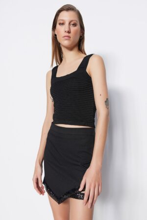 Trendyol Black Knitwear Blouse with Crop Knitted Detail Trendyol Black Knitwear Blouse with Crop Knitted Detail
