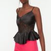 Trendyol Black Lace Detail Satin Blouse