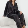 Trendyol Black Lace Satin Woven Pajama Set