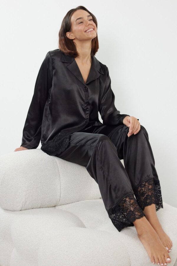 Trendyol Black Lace Satin Woven Pajama Set