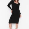 Trendyol Black Lace-Up részletesen kidolgozott pulóverruha