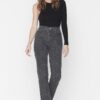 Trendyol Black Leopard Print High Derékú Straight Jeans