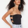 Trendyol Black Lined Knitted Snaps Shiny Stone Bodysuit