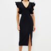 Trendyol Black Lined Ruffle Detailed Woven Elegant Evening Dress