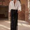 Trendyol Black Lined Sequin Knitted Trousers
