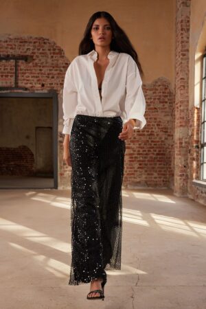 Trendyol Black Lined Sequin Knitted Trousers