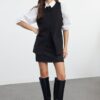 Trendyol Black Linen Look Woven Vest-Skirt Set