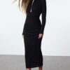 Trendyol Black Low-Cut Detailed Woven Elegant Evening Dress
