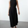 Trendyol Black Matte Satin Woven Midi Dress