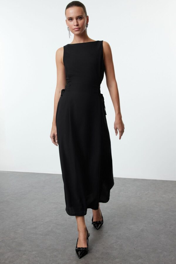 Trendyol Black Matte Satin Woven Midi Dress