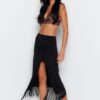 Trendyol Black Maxi Knitted Skirt With Tassels