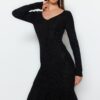 Trendyol Black Maxi kötöttáru Frilly ruha