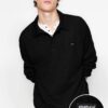 Trendyol Black Men's Oversize/Wide Cut Labeled Textured Cotton Polo Neck Sweatshirt
