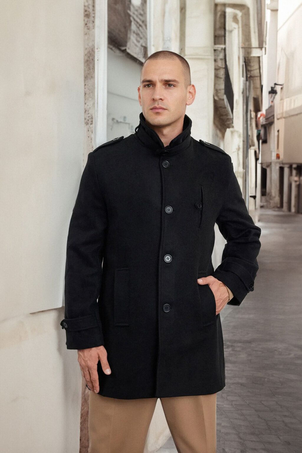 Trendyol Black Men's Regular Fit Winter Wool Blend Winter Coat