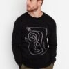 Trendyol Black Men's Slim Fit Crew Neck Face Figure Detail Knitwear Sweater