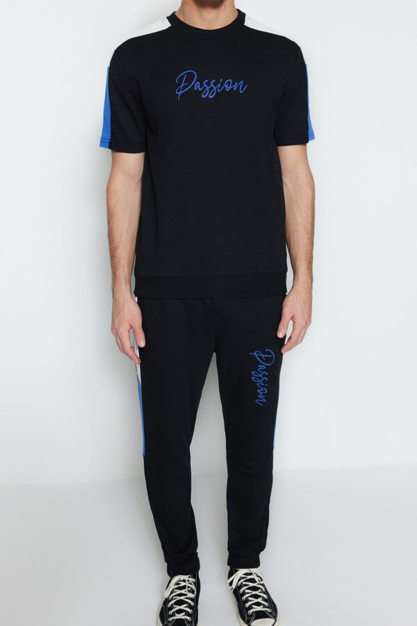 Trendyol Black Men's Tracksuit Set Regular/Regular Cut Paneled Text Printed