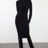 Trendyol Black Midi Knitwear Corset Detail Soft Texture Dress