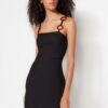 Trendyol Black Mini Fit szőtt gyűrűpánt részlet szőtt ruha