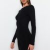 Trendyol Black Mini Knitwear Back Pearl Detailed Dress