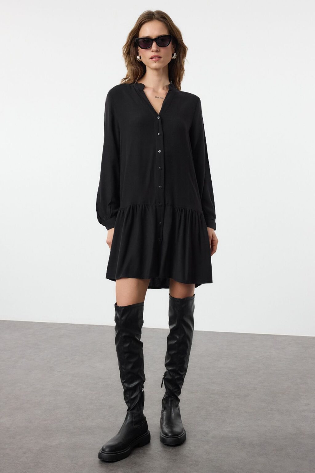 Trendyol Black Mini Thick Viscose Woven Shirt Dress