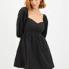 Trendyol Black Mini Waist Opening Balloon Sleeve Mini Woven Dress