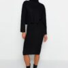 Trendyol Black Normal Waist Thessaloniki/Knitwear Look Midi Pencil Knitted Skirt