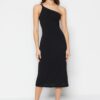 Trendyol Black One Shoulder A-Line/A-Line Form Midi Smart Crepe Strap kötött ruha