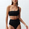 Trendyol Black One-Shoulder High Waist Regular Bikini Set