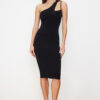 Trendyol Black One Sleeve Fitted Midi Stretchy Knitted Midi Pencil Dress