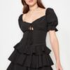 Trendyol Black Open Derék/Gördeszkás Flounce Poplin elegáns estélyi ruha