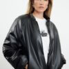 Trendyol Black Oversize Molded Faux Leather Quilted Puffer Jacket